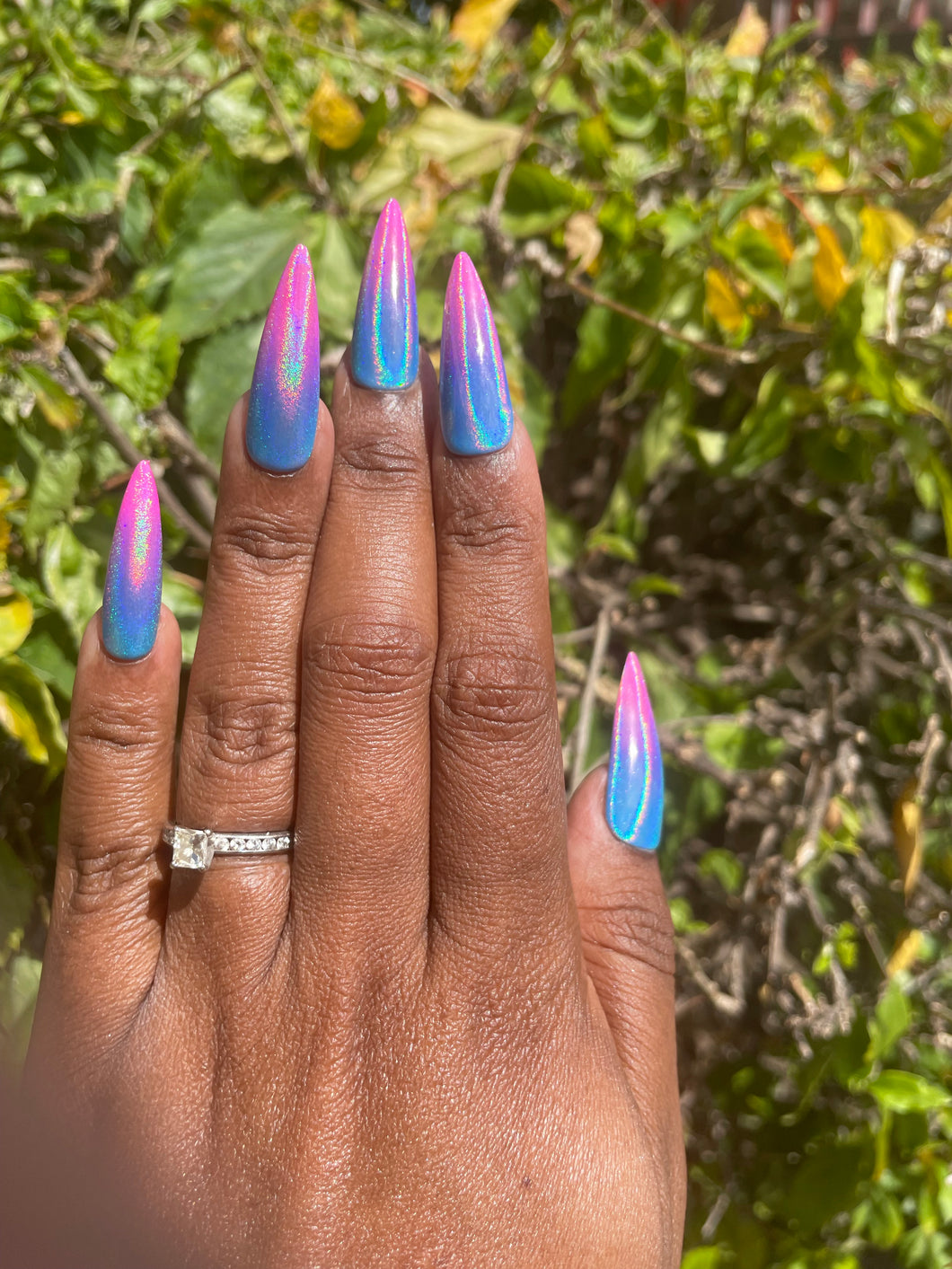 Blue and Pink holographic Classic Press On Nails