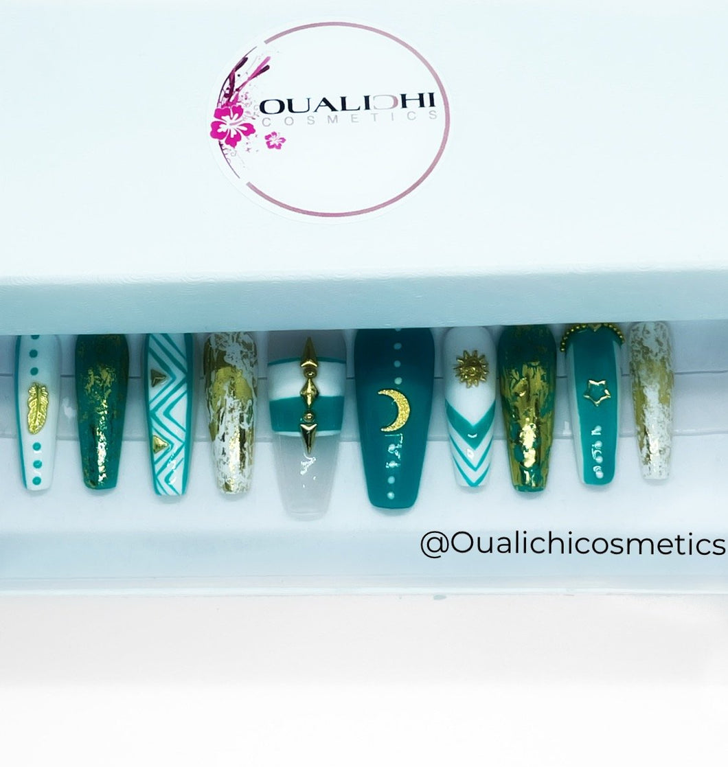Turquoise Geo Press On Nails