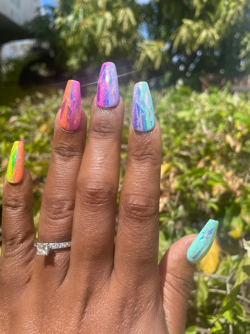 Neon Mirrored Rainbow Luxury Press on Nails